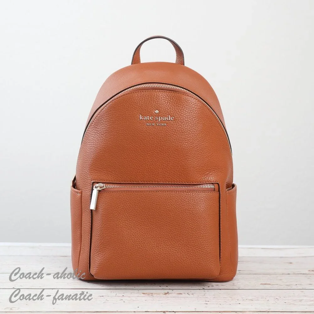 NWT Kate Spade Leila Pebbled Leather Medium Dome Backpack in Warm Gingerbread